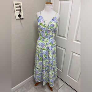 Hill House Dottie Nap Dress Blue Hydrangea Floral LARGE NEW